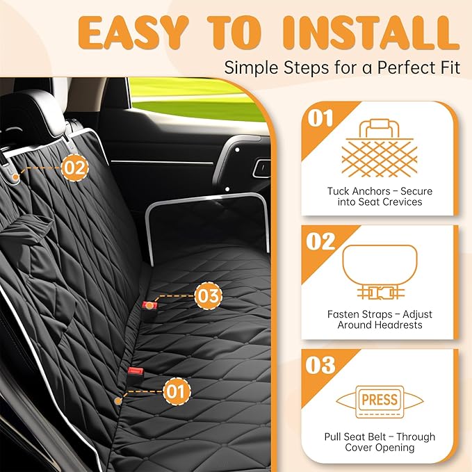 Dog Car Seat Cover for Back Seat 100% Waterproof, Long-Lasting and Soft Nonslip Backseat Dog Cover for Cars, SUVs and Trucks (Black-White, Standard (54" W x 59" L))