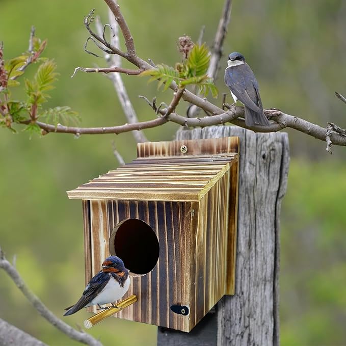 Bird House for Garden Wooden Bird Houses with House Pole birdhouses for Outside Bluebird Cardinals Hanging Birdhouse for Outdoors Hanging or Wall Mount