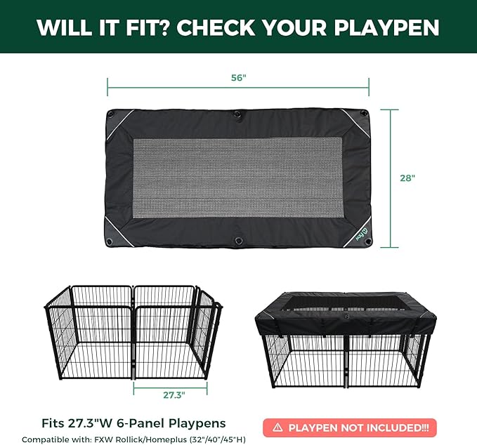 (Not Suitable for Other Brands) FXW Exclusive Mesh Top Cover, Only Fits FXW Rollick/Homeplus 27.3" W x 32" H/40 H/45 H 6-Panel Playpen (Playpen not Included), Rectangle│Patent Pending