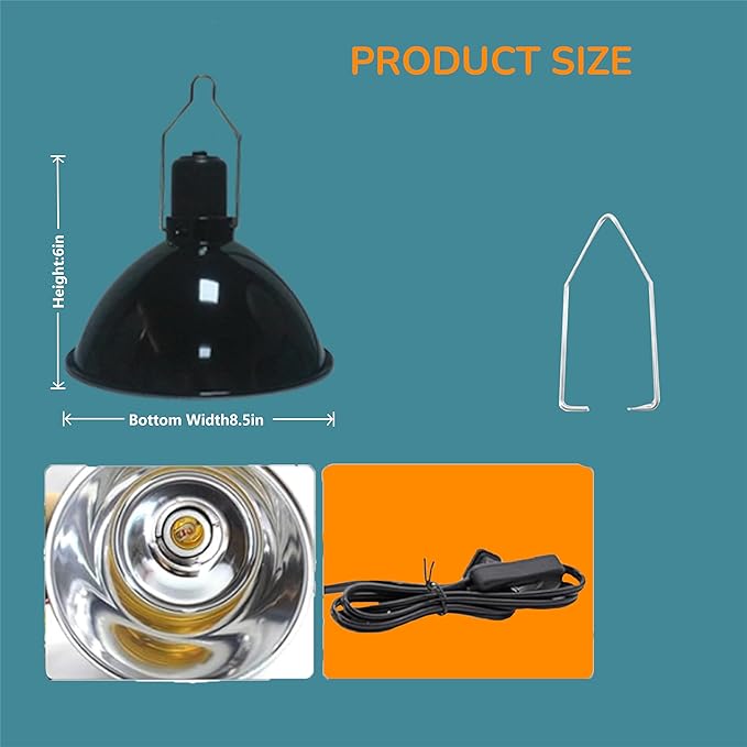 8.5 Inch Reptile Light Fixture, Dome Heat Lamp with UVB Basking, E26 Base for Amphibian & Reptile Terrariums