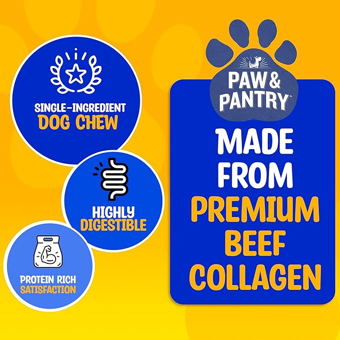 Paw & Pantry 12" Beef Collagen Sticks for Dogs - Rawhide Alternative Dog Bones - High Protein Collagen for Dogs - Glucosamine, Chondroitin, Promotes Dental & Joint Health - 20pk