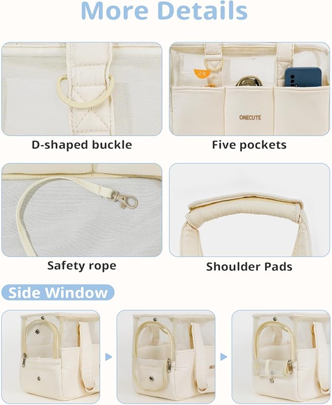 Dog Purse Carrier for Small Dogs Rabbit cat with Large Pockets, Cotton Bag, Dog Carrier Soft Sided, Collapsible Travel Puppy Carrier (Beige Breathable, 13.6" L x 6.5" W x 10.0" H)