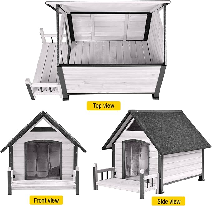 Dog House Outdoor,Dog Kennel Outside for Large Breed,Weatherproof Large Dog Shelter with Anti-Chewing Iron Frame (White-N, 45" D x 32.9" W x 32.6" H)