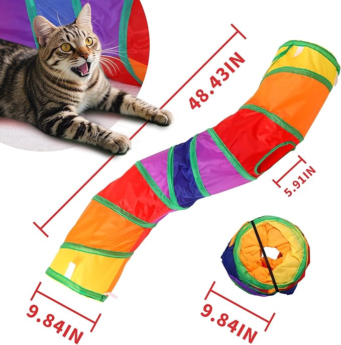 Pet Cat Tunnel, S-Shape Tunnels for Indoor Cats, Collapsible Pet Tunnel for Kitten, Puppy, Rabbit, 25cm-Wide Tunnels, Durable & Breathable, with Peek Hole Toy Ball
