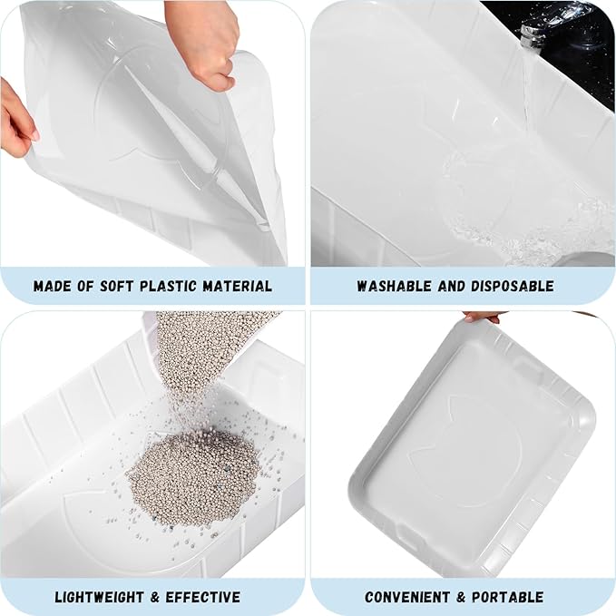 Bokon 25 Pcs Disposable Litter Boxes for Cats Plastic Cat Litter Tray Large Kitten Pan for Kitty Rabbit Guinea Pig Hamster Pets Supplies Travel Home Toilet, 15.7 x 11.8 x 3 Inches(White)