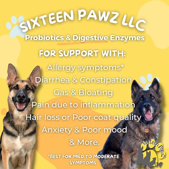 Dog & Cat Probiotics, Prebiotics, & Digestive Enzymes โ Flavorless Powder for Gut Health, Allergies, Itchy Skin, Gas & Diarrhea โ Organic, Vet-Approved โ 65g Bottle (Up to 65 Servings)
