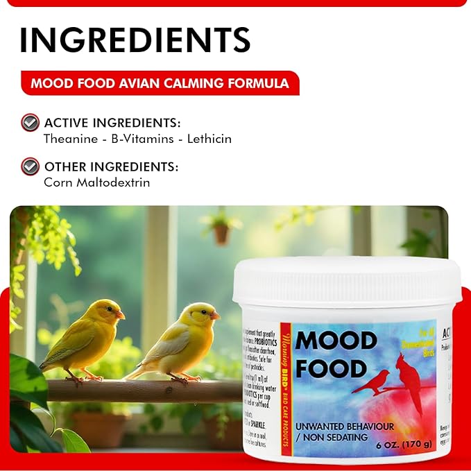 Morning Bird Mood Food (Avian Calming Formula) 6 Oz – Natural Calming Supplement for Birds – Reduces Stress, Feather Plucking & Aggression – Stress Relief Supports with B-Vitamins for Daily Calm