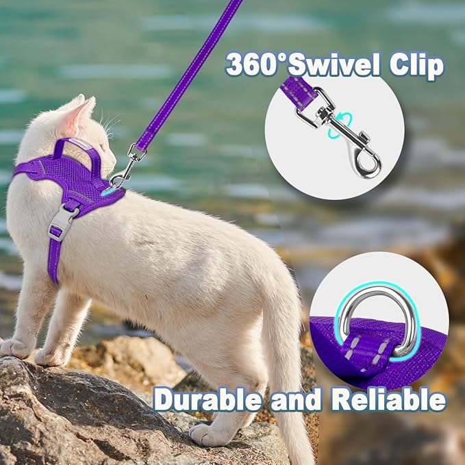 Cat Harness and Leash Set Escape Proof for Kitten Walking, Soft Adjustable Top Handle Vest Harnesses for Cats, Easy Control Breathable Reflective Small Medium Large, Purple, XXS