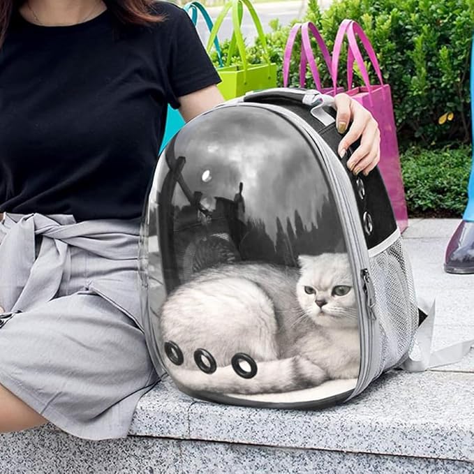 Cat Backpack Carrier Bubble Expandable Foldable Breathable Pet Carrier Dog Carrier Backpack for Large Big Cats Hiking, Travelling, Camping (Back Expandable-Black)