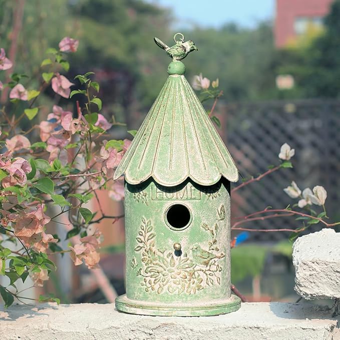 Metal Hanging Birdhouses for Outdoors Bird Houses for Outside Unique Bird Nest for Bluebird Wren Chickadee Sparrow Bird Nest Box for Garden Patio