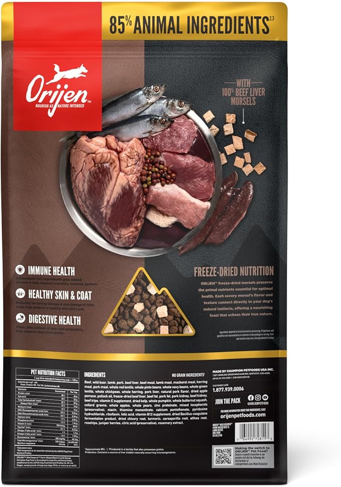 ORIJEN Wild Reserve Dry Dog Food Farm-Raised Beef & Lamb Recipe 20lb Bag
