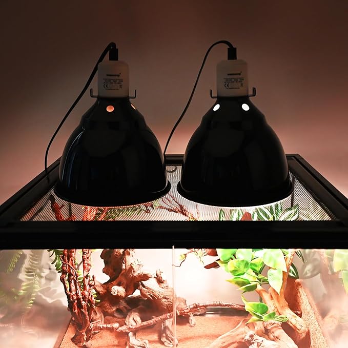 Reptile Light Fixture 2 Pack 7.5Inch Deep Dome Lamp Fixture,Optical Reflection Reptile Heat Lamp Bulb Lampshade for Bearded Dragon, Turtle, Snake and Lizard Terrarium