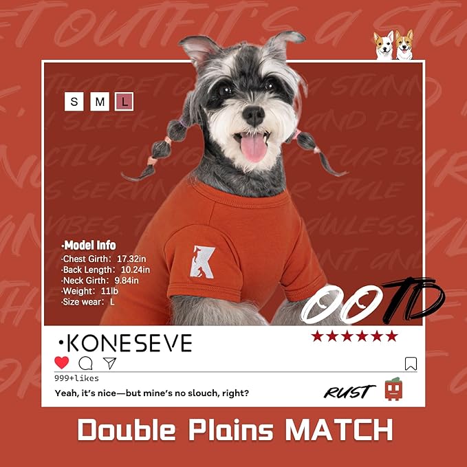 Koneseve Dog Shirt Soft Cotton Stretchy Clothes for Medium Large Dogs 2-Pack Rust & Mist Green 5XL