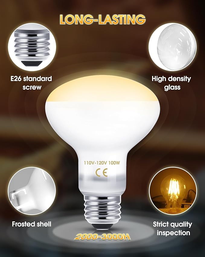 Reptile Heat Lamp, 100W UVA Natural Daylight Heat Lamp Bulbs Basking Spot Lights for Reptiles, 2 Pack Amphibians Terrarium Basking Reptile Light Bulb for Bearded Dragon, Lizard, Turtle, Chicken, Snake