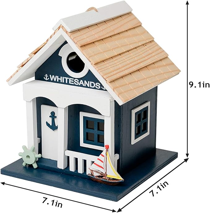 MEWANG Hanging Colourful Birdhouse Outdoor Beach Bird House Condo Wooden Green Height 9.1"