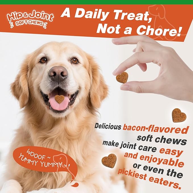 Advanced Hip & Joint Supplement for Dogs –120 Chews Glucosamine, Chondroitin, Soft Chews, Natural Joint Support for Small & Medium Breeds