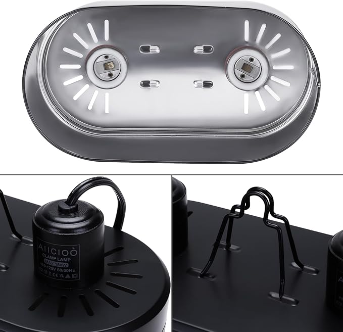 Aiicioo Dual Reptile Light Fixture 150W Double Dome UVB lamp Fixture Reptile Combo Deep Dome Lamp Fixture with Independent Switches for Reptile Terrarium and Tortoise Habitat