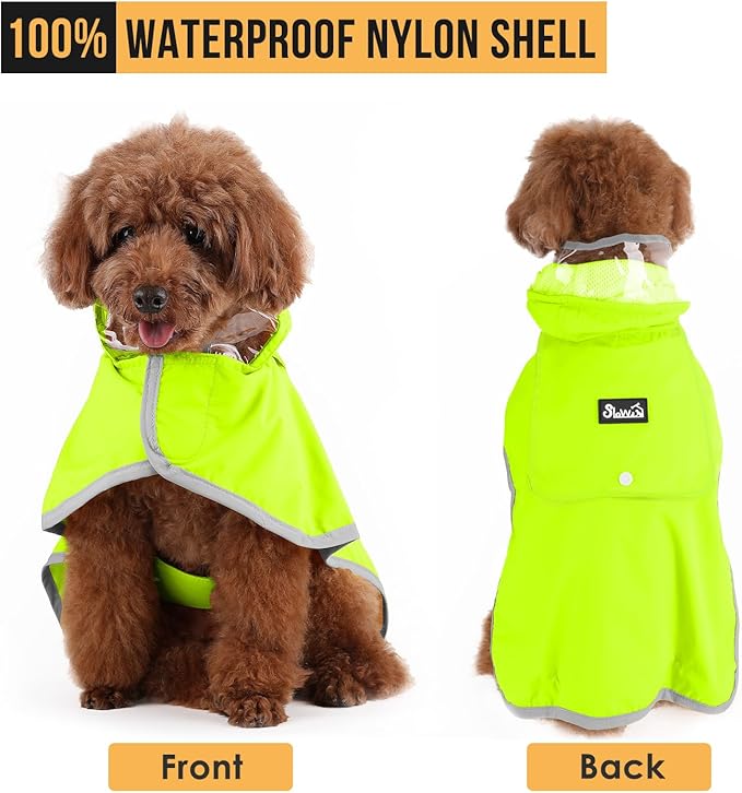 Lukovee Dog Raincoat, Adjustable Dog Rain Jacket with Clear Hooded Double Layer for Large Medium Small Dogs Puppies, Waterproof Rain Coat Poncho with Reflective Storage Pocket & Rim (Green,XXXL)