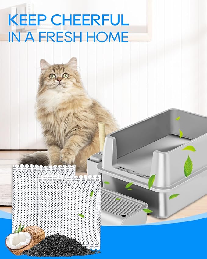 Cat Litter Box Deodorizer Filter Compatible with OKSOTY Stainless Steel & Compatible with PuraMAX Self Cleaning Litter Boxes, Odor Absorber for Strong Odor, 6PCS