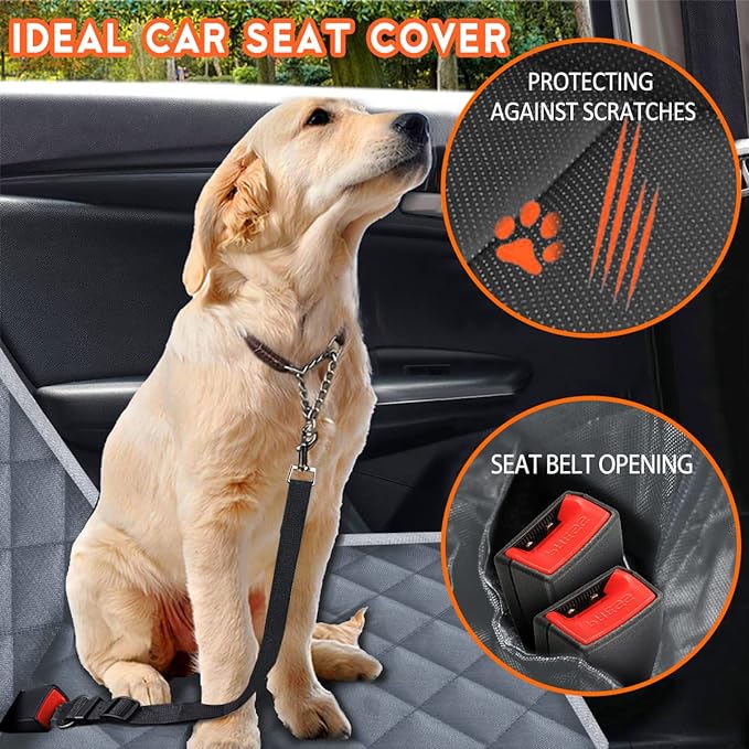 Dog Car Cover for Back Seat Pet Protector Waterproof Bench Car Seat Cover, Nonslip Rear Seat Cover fits Middle Armrest for Most Cars Trucks SUVs - Grey