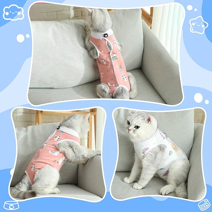 Cat Recovery Suit Female, Breathable Cat Onesie After Surgery Female for Abdominal Wounds or Skin Diseases, Surgery Recovery Suit Kitten Onesie After Spay Wear Anti Licking