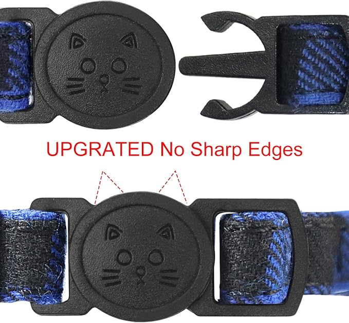 Joytale Upgraded Cat Collar with Bells, Breakaway Cat Collars with Bow Tie, 1 Pack Girl Boy Safety Plaid Kitten Collars, Blue