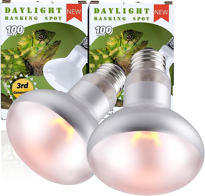 100W 2-Pack Reptile Basking Heat Bulb - UVA Daylight Heat Lamp for Bearded Dragons, Turtles, Snakes, Lizards & Amphibians - Provides Infrared Heat Output & Sunlight Simulation Heating Light