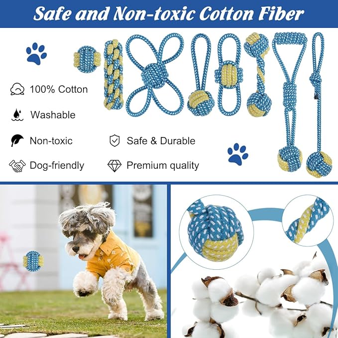 ETACCU 8 Pack Dog Rope Toys for Puppy & Small Dogs , Puppy Rope Toy for Aggressive Chewers, Indestructible,Keeping Dogs from Being Bored- Blue