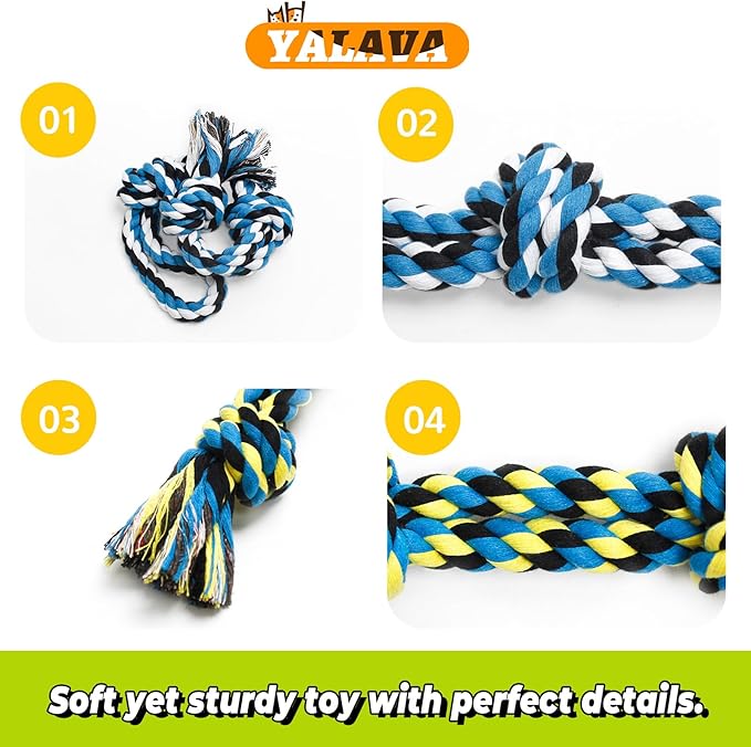 YALAVA Dog Rope Toy for Aggressive Chewers, 2 Pack 20 Inch Heavy Duty Chew Toys for Teeth Cleaning, Cotton Rope Dog Tug Toy for Medium to Large Breed