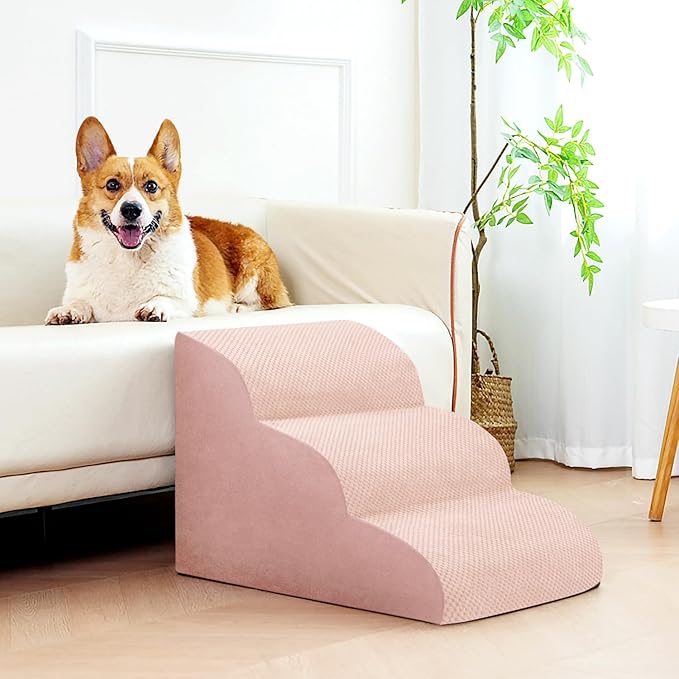 Dog Stairs for Small Dogs, High Density Foam Dog Steps, Extra Wide Non-Slip Pet Ramp for High Beds Or Couch, Soft Doggie Ladder for Dogs Injured, Older Pets, Small Cats