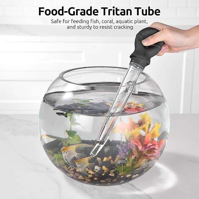 U-Taste Aquarium Pipette Cleaner: 1.5oz Coral Feeder for Fish Tank Cleaning, Manual Feeding Tube, Food Grade Siphon Dropper, Waste Remover with Strong Suction & Stand & Brush (11.98in, Black)