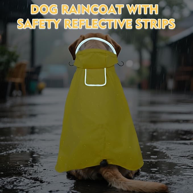 Dora Bridal Dog Raincoat for Large Dogs, Adjustable Clear Hooded Dog Rain Jacket, Waterproof Dogs Rain Coat Poncho with Reflective Strips for Labrador, Golden Retriever, German Shepherd, Yellow,2XL
