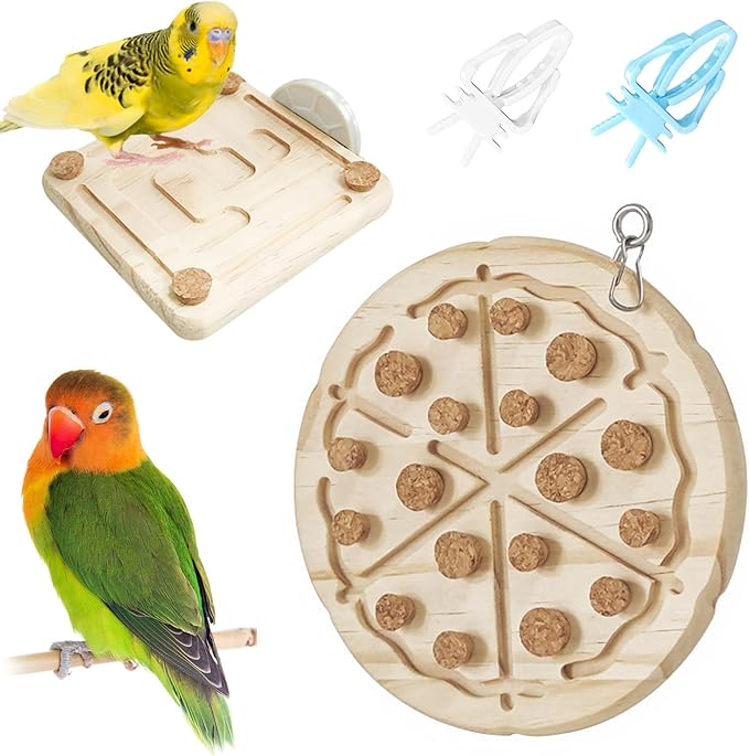 2 Pcs Bird Chew Toy Wooden Foraging Toys,Hanging Wooden Puzzle Foraging,Parrot Cork Stopper Toys Birds Feeding Toy,2 Pcs Bird Cage Food Holder Fruit, for Small and Medium Parrots(G)