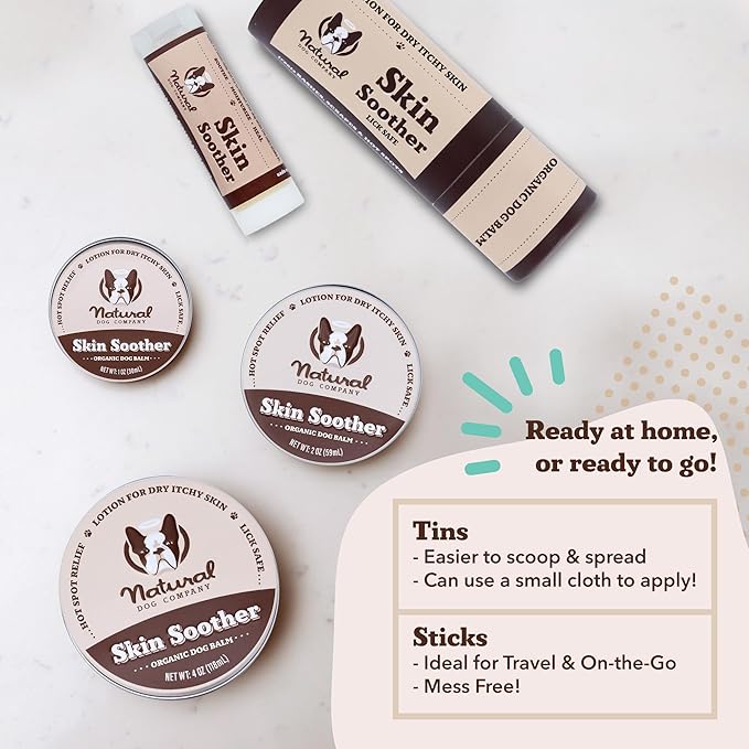 Natural Dog Company Skin & Coat Essentials Bundle, Skin & Coat Supplement + Skin Soother Healing Balm, Promotes Healthy Skin & Coat and Relieves Dry, Itchy Skin