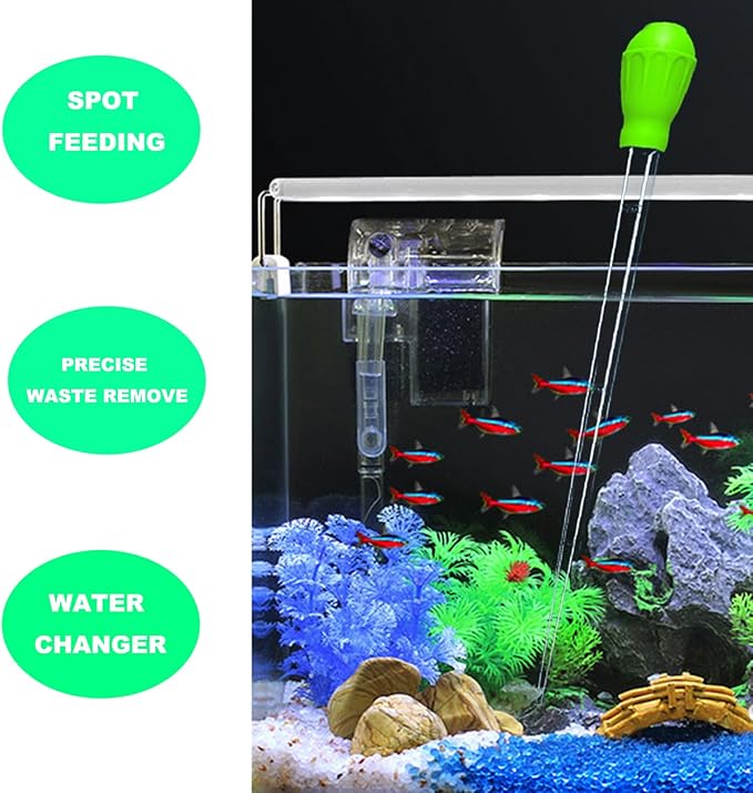 50ml Manual Coral Fish Feeder/Water Changer/Waste Remover with 2pcs Extension Pipes, Fecsam 17.7inch Aquarium Clean Tool for Fish Tank Cleaning, Aquatic Pipette Dropper, Gravel Cleaner Siphon