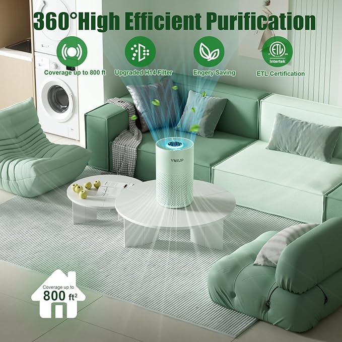 ๐๐๐ฐ๐๐ฌ๐ญ Air Purifiers for Home Bedroom up to 800 ftยฒ, VNIUP H14 HEPA Room Air Purifiers for Bedroom with Fragrance Function, with Sleep Mode Air Cleaner for Pet Dander Odor Dust Smoke, ZQA-4000C