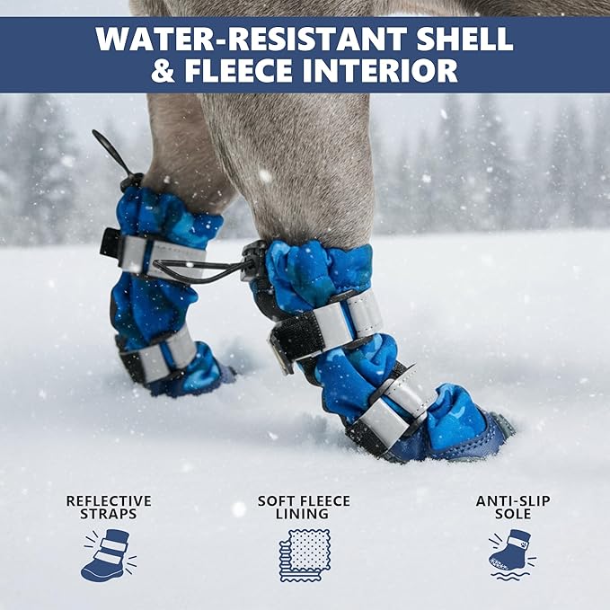 Spark Paws Dog Shoes, Waterproof Dog Boots for Medium to Large Dogs, Non Slip, Breathable Dog Booties and Paw Protectors - 4PCS Doggie Hiking Boots with Reflective Straps, Blue Camo, Size 2