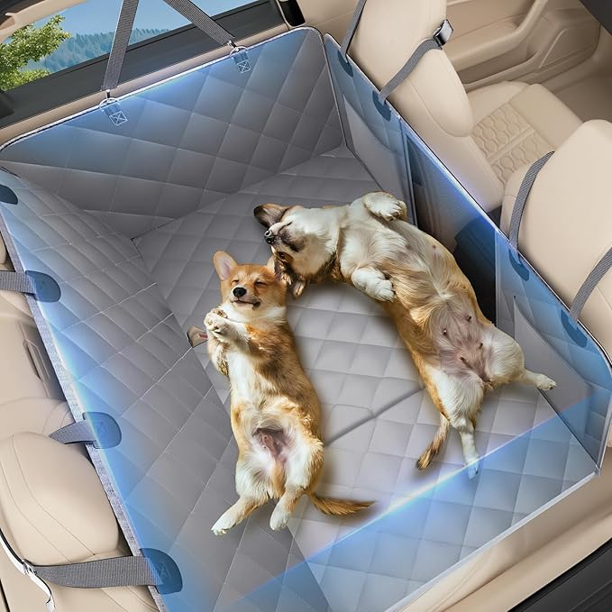 Back Seat Extender for Dogs, Dog Car Seat Cover for Back Seat, 400lbs Capacity Hard Bottom Car Seat Cover for Dogs, Waterproof Dog Hammock for Mid-Size Cars, SUVs, Trucks Grey(52‘x24.8’)