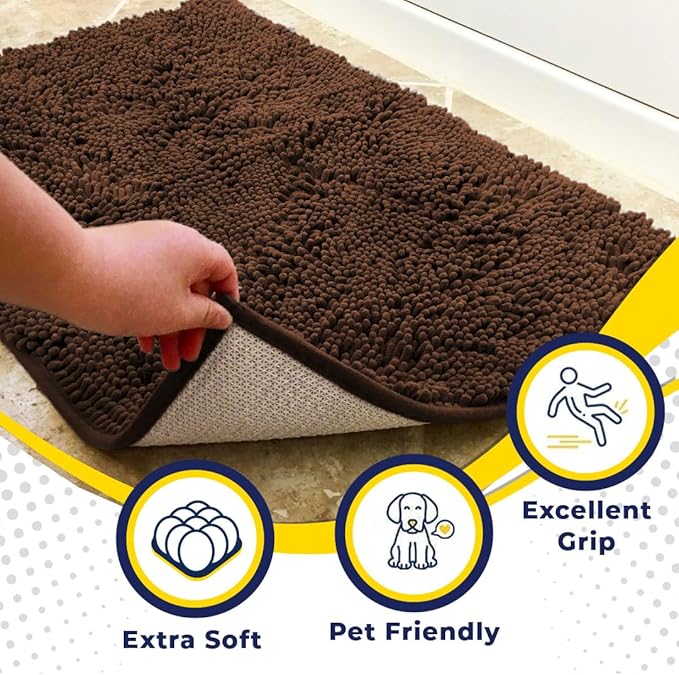 Muddy Mat® Shown on TV – Super Absorbent Microfiber Dog Door Mat for Muddy Paws, Non-Slip Washable Pet Rug, Quick Dry Chenille Entryway Carpet, Machine Washable Indoor Outdoor mat, Brown 59"x24"