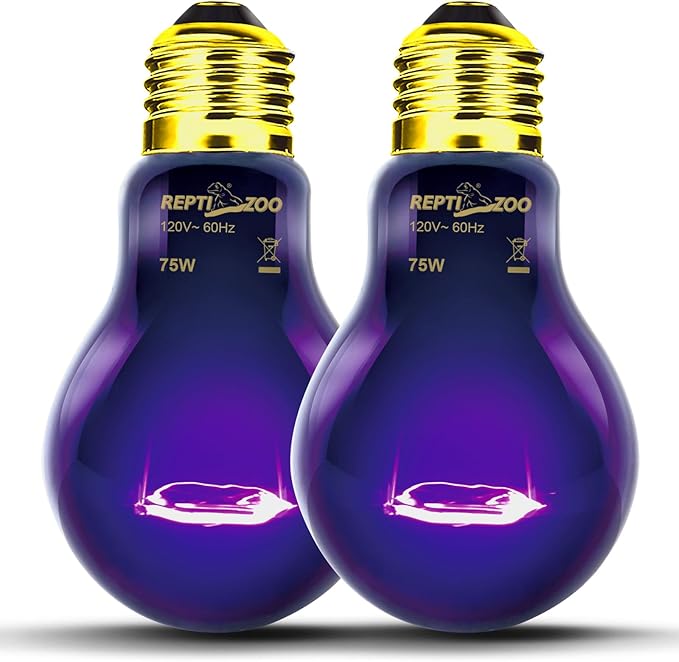 REPTI ZOO 75W Reptile Heat Lamp 2Pack Reptile Night Heat Bulb Night Heat Lamp Without UVA for Turtle Bearded Dragon Gecko Lizard and Snake E26/E27 Purple