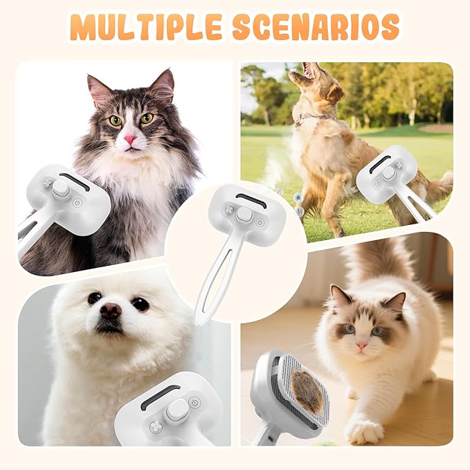 Comb for Cats Dogs, Cat Steam Brush, 3-in-1 Spray Hair Removal Comb for Shedding & Grooming, Effective Pet Brush for Indoor Cats (Yellow)