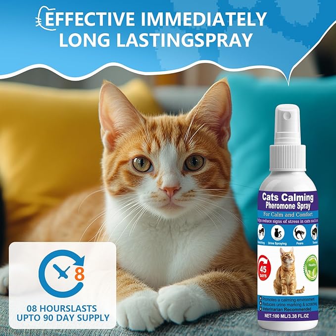 γππ’π π‘π₯π² πππππππ’π―πγCat Calming Pheromone Spray for Stress & Anxiety Relief β Reduces Scratching, Urine Spraying, Hiding β Drug-Free & Vet Recommended β with F3 Facial Pheromone 6.76oz