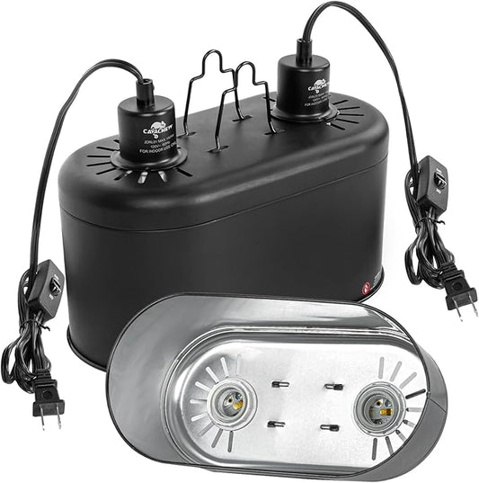 Dual Reptile Light Fixture with Separate Switches, 11.2in Double Dome Light Fixtures for Reptile Heat Lamp, Max 150W, Terrarium Habitat UVB Light Fixture for Reptiles Amphibians