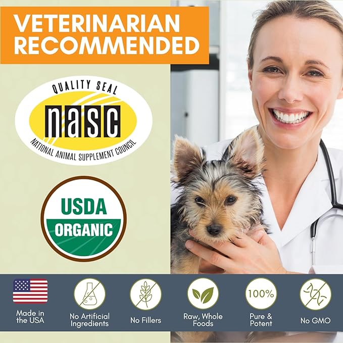 Wholistic Pet Organics Spirulina for Dogs - 3 Oz - Supports Healthy Immune System & Seasonal Allergy - Plant Based Antioxidant Support for Homemade Food - Organic Dog Food Topper - Freshly Made in USA