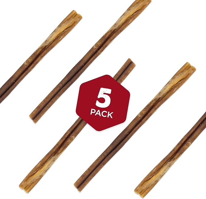 Best Bully Sticks Thick 12 Inch Bully Sticks for Dogs - 5 Count (Pack of 1) - Natural Grass-Fed Beef, Single Ingredient, Grain and Rawhide Free - Large Breeds