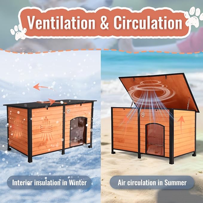 Outdoor Dog House, Indoor Outdoor Doghouse Puppy Shelter Dog House with Iron Frame,Anti-Bite Design Dog Home for Small Medium Some Large Dogs (Orange, Large)