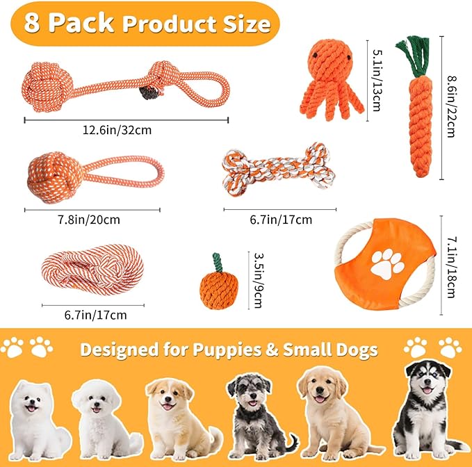Dog Rope Toy - Tug of War Dog Toy, 8 Pack Sturdy Cotton Chew Rope Toys for Dogs, Puppy Chew Toys for Teething & Boredom Relief