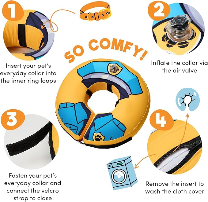 BENCMATE Inflatable Dog Cone Collar Alternative, Soft Dog Cone for Small Medium Large Dogs and Cats, Neck Recovery ECollar Donut Collar After Surgery (XLarge, Police Officer)