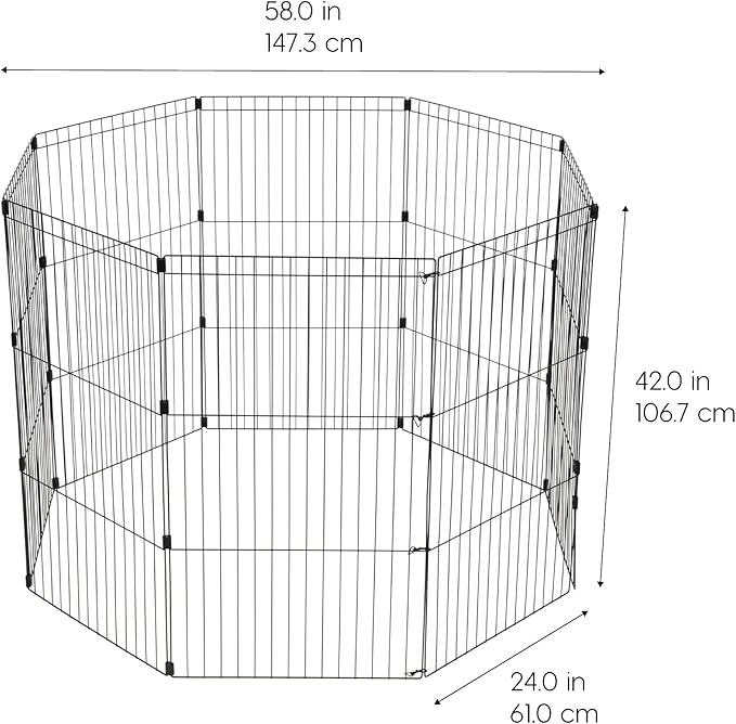 IRIS USA 42" 8-Panel Metal Pet Dog Puppy Playpen, Indoor/Outdoor Dog Fence, 58 x 58 x 42, Foldable, Customizable, Black