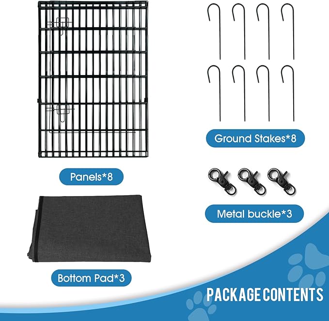 Peekaboo Pet Playpen Dog Fence Foldable Metal Dog Pen Wire Exercise Puppy Play Yard Pet Enclosure Indoor Outdoor 8 Panels 36 Inch with Bottom Pad/Top Cover(Black 36 top Cover)
